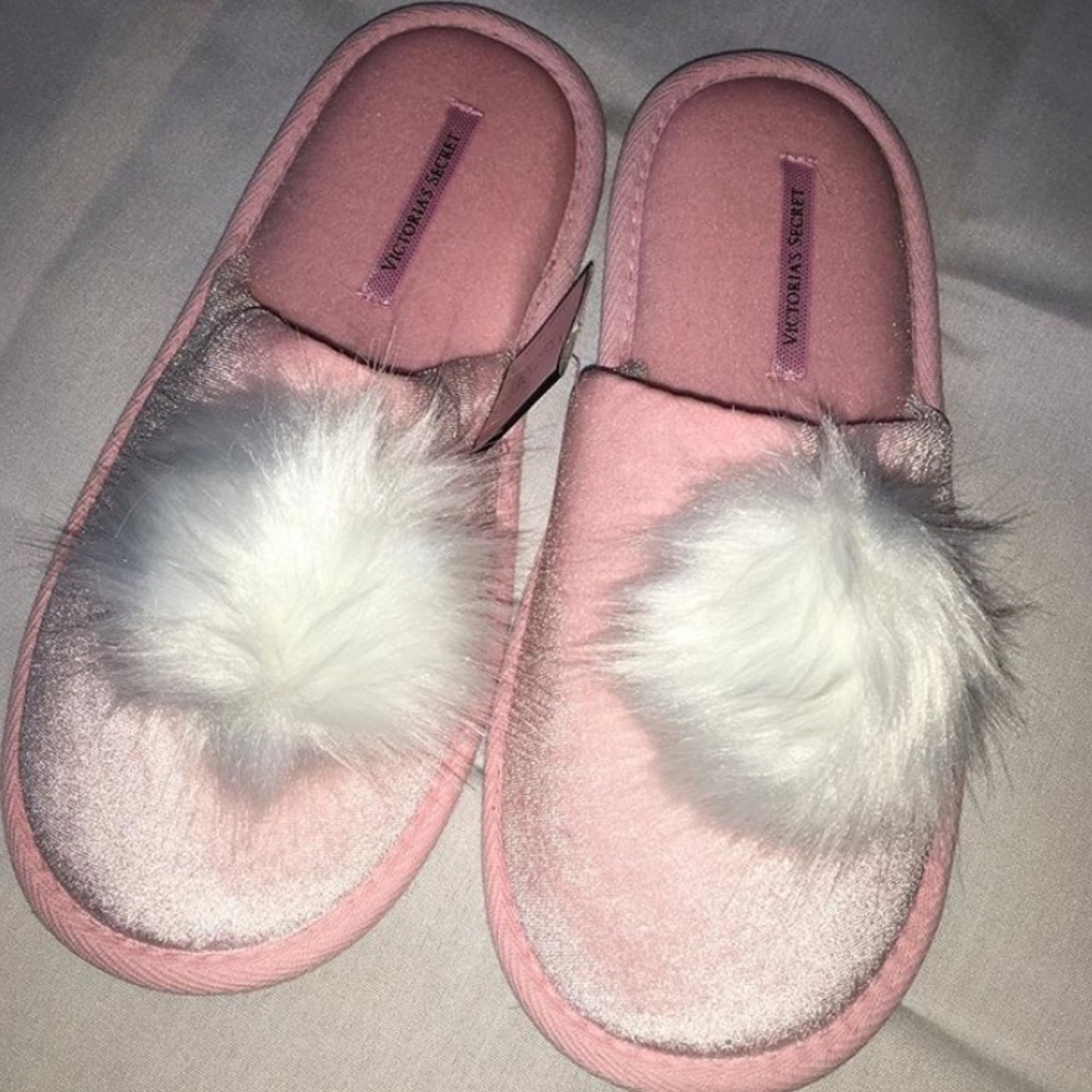 Victoria Secret pink puffball slippers